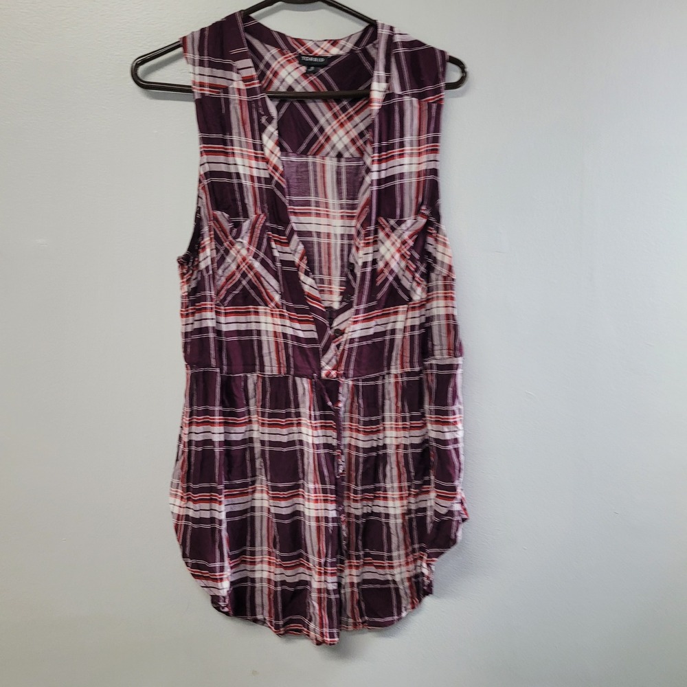 Torrid Womens Size 0 Purple Plaid Sleeveless Babydoll Button Front Top